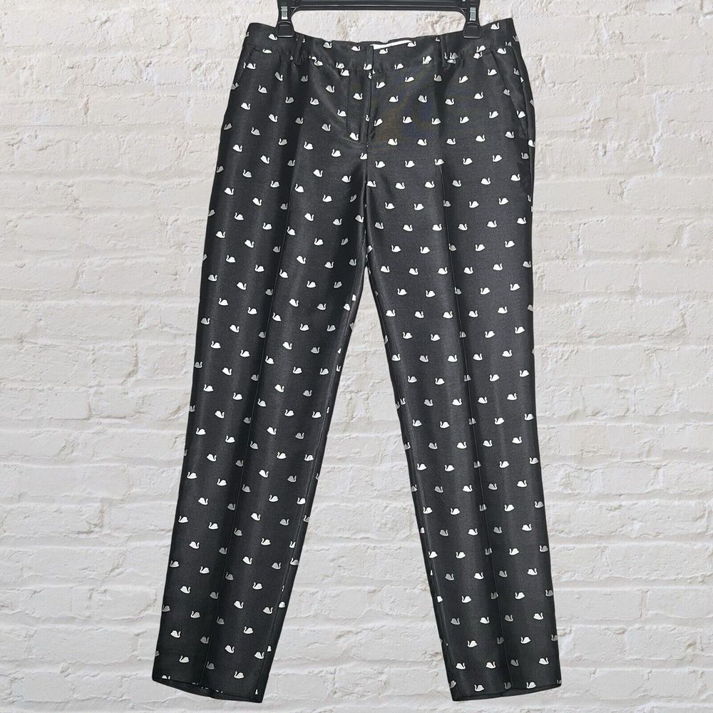 RSVP TALBOTS Black Satin Swan Jacquard Tailored Ankle Pants Lined Size Women's 4